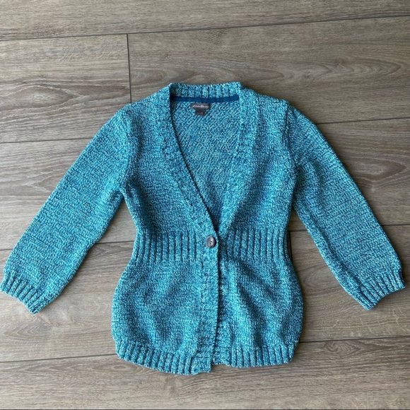 Eddie Bauer 3/4 Sleeve Teal Blue Cardigan - Picture 1 of 15